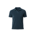 Bahr Towel Polo in navy — open collar and chest pocket, soft towelling fabric