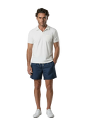 The Shore Set — white towel polo with Classic Wave swim shorts, front view