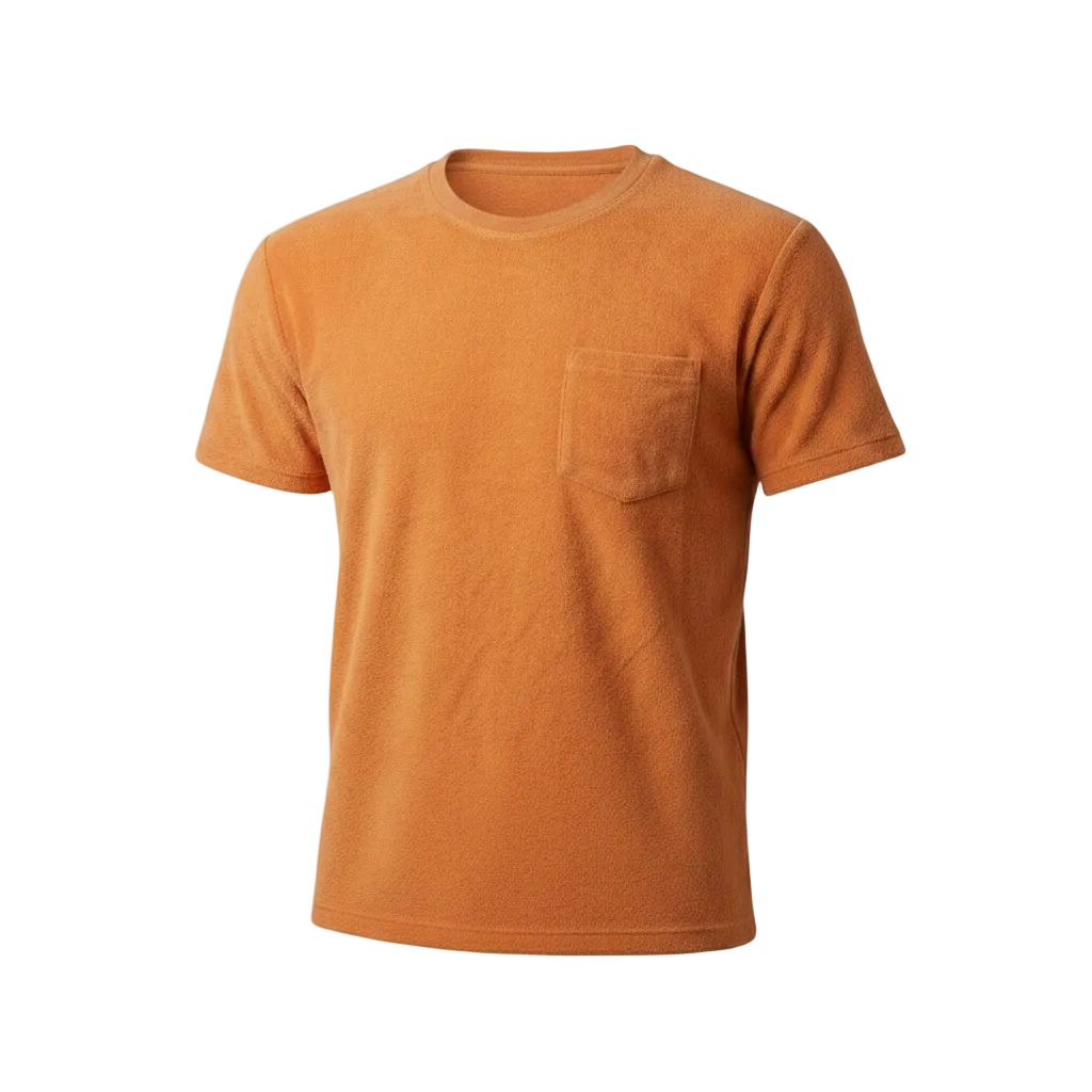 Bahr Towel Tee in sun orange — crew neck, soft towelling fabric